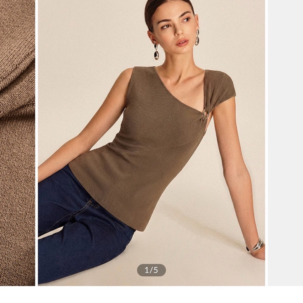 Commense Olive Asymmetric One-Shoulder Tank